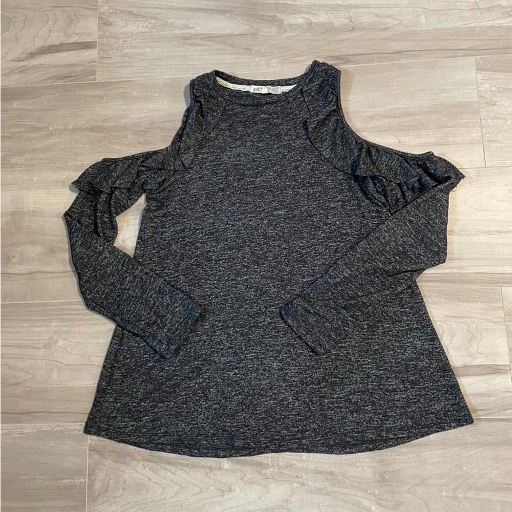 Jolt Dark Gray Cold Shoulder Ruffle Sweater - Soft Material- Size Small - Picture 6 of 10